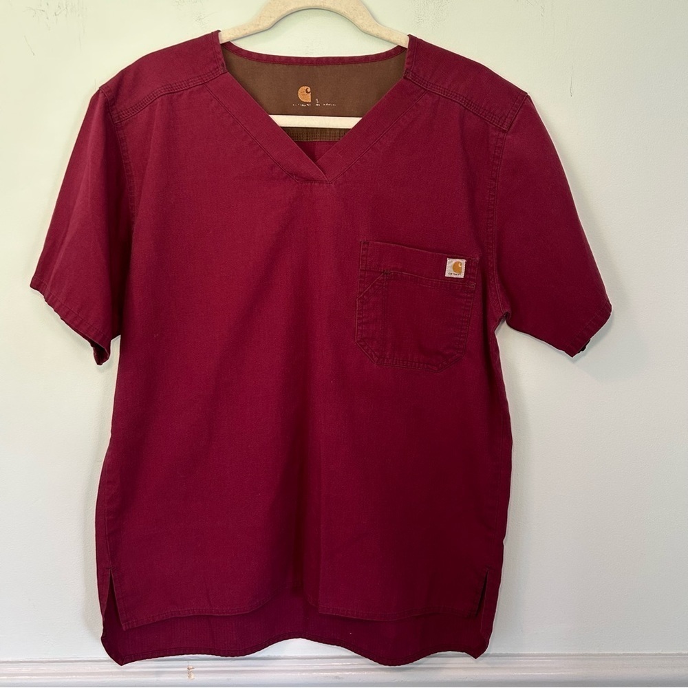 Carhartt Maroon Ripstop Short Sleeve Scrub Top Size Medium